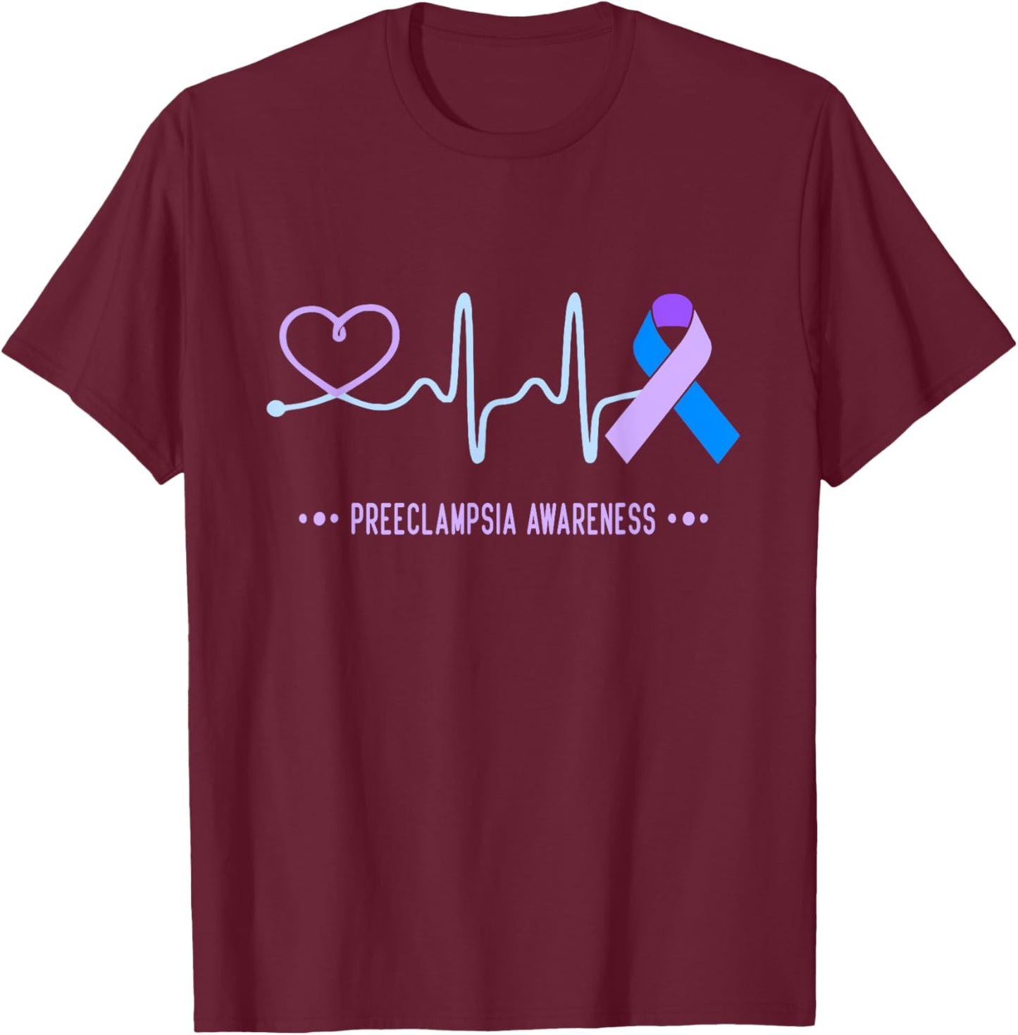 Preeclampsia Awareness Heartbeat Ribbon T-Shirt - T-Shirt | Maroon