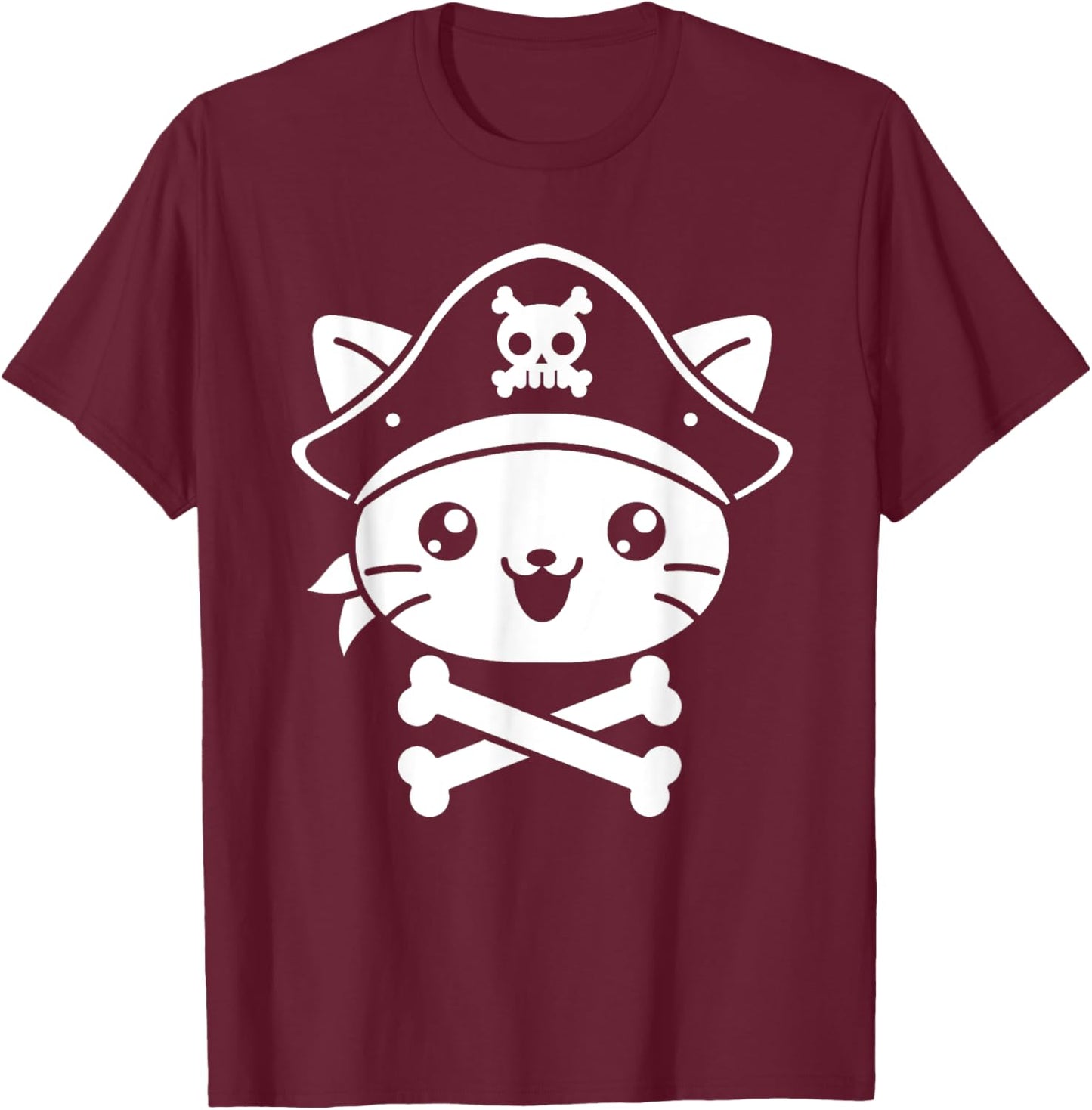 Pirate Cat Crossbones Cat Lover Kitty Cats Kitten Owner Men Women Girls Kids T-Shirt - T-Shirt | Maroon