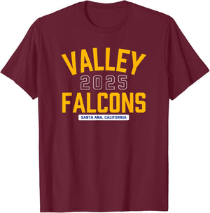 Valley Falcons Santa Ana, California 2025 T-Shirt - T-Shirt | Maroon