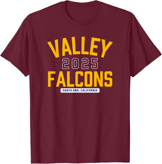Valley Falcons Santa Ana, California 2025 T-Shirt - T-Shirt | Maroon