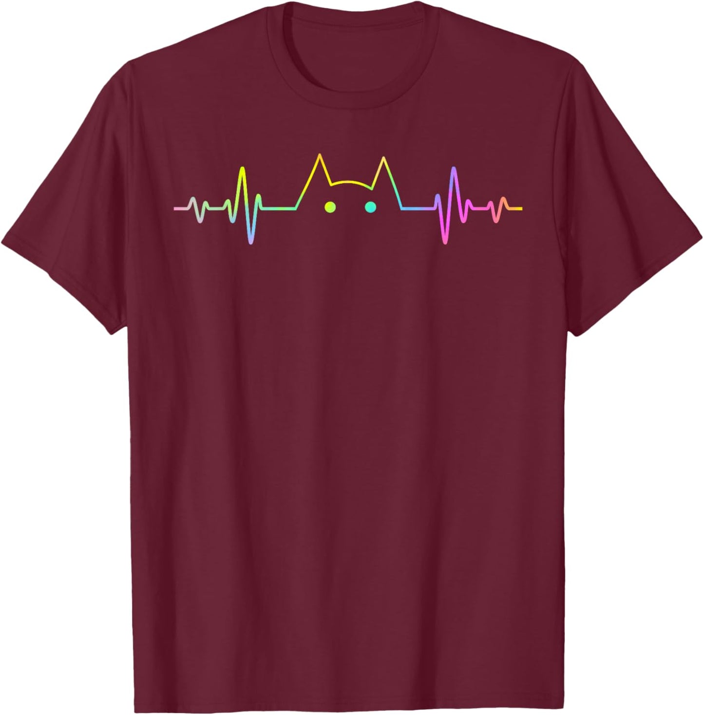 Colorful Heartbeat Cat Lover Animal Silhouette Cute Cat T-Shirt - T-Shirt | Maroon