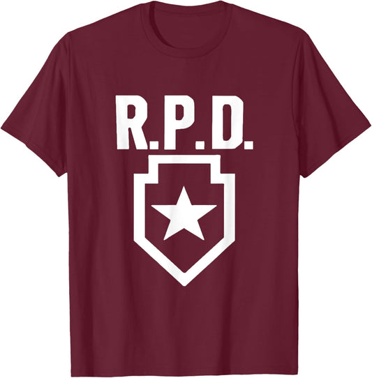 Classic Videogame Racoon City RPD Logo , Small, Black T-Shirt - T-Shirt | Maroon