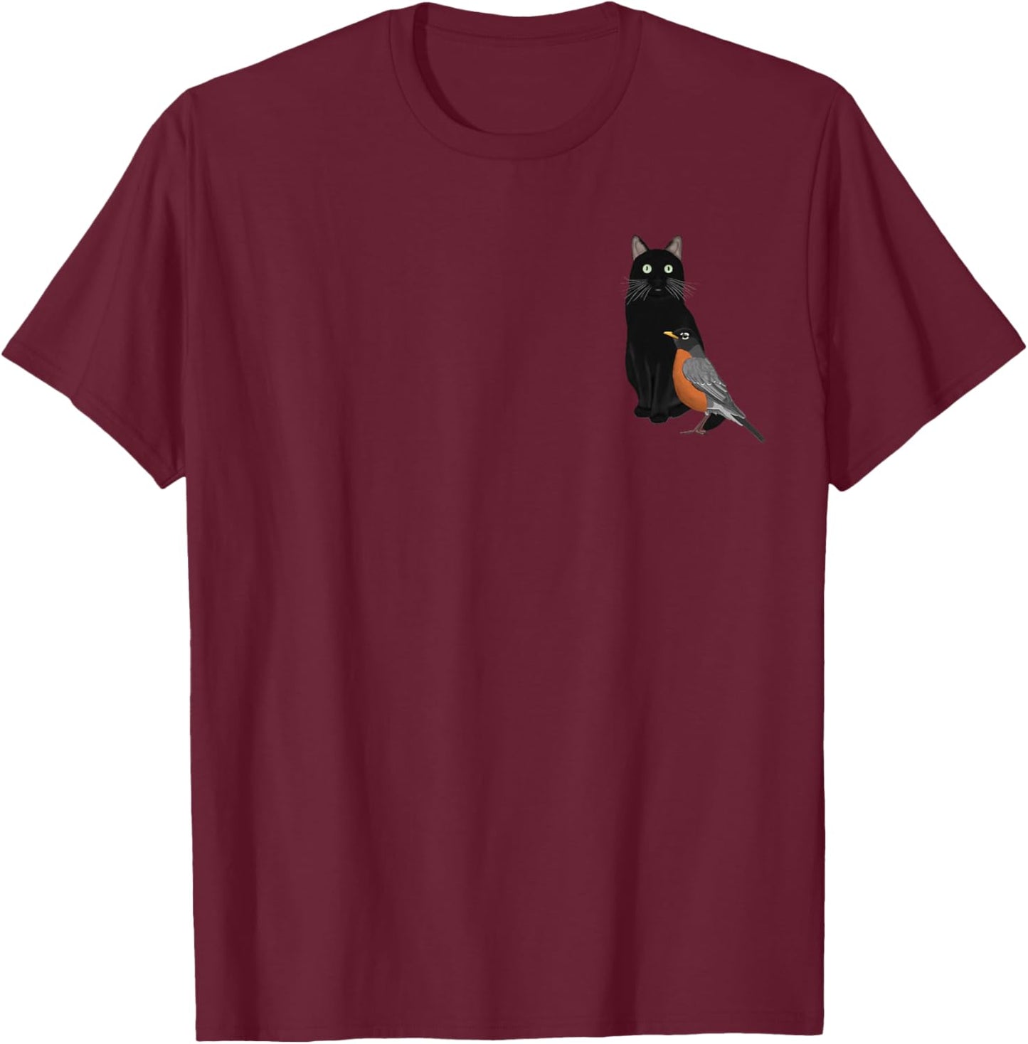 Robin with a Cat Bird Birdwatching Biologist Ornithologist T-Shirt - T-Shirt | Maroon