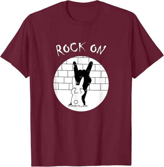 Funny Rock On Rabbit Bunny Shadow Music Rock 'n Roll Hand T-Shirt - T-Shirt | Maroon