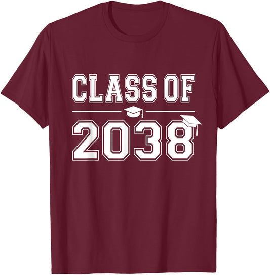 Class of 2038 Grow With Me First Day of School Graduation T-Shirt - T-Shirt | Maroon