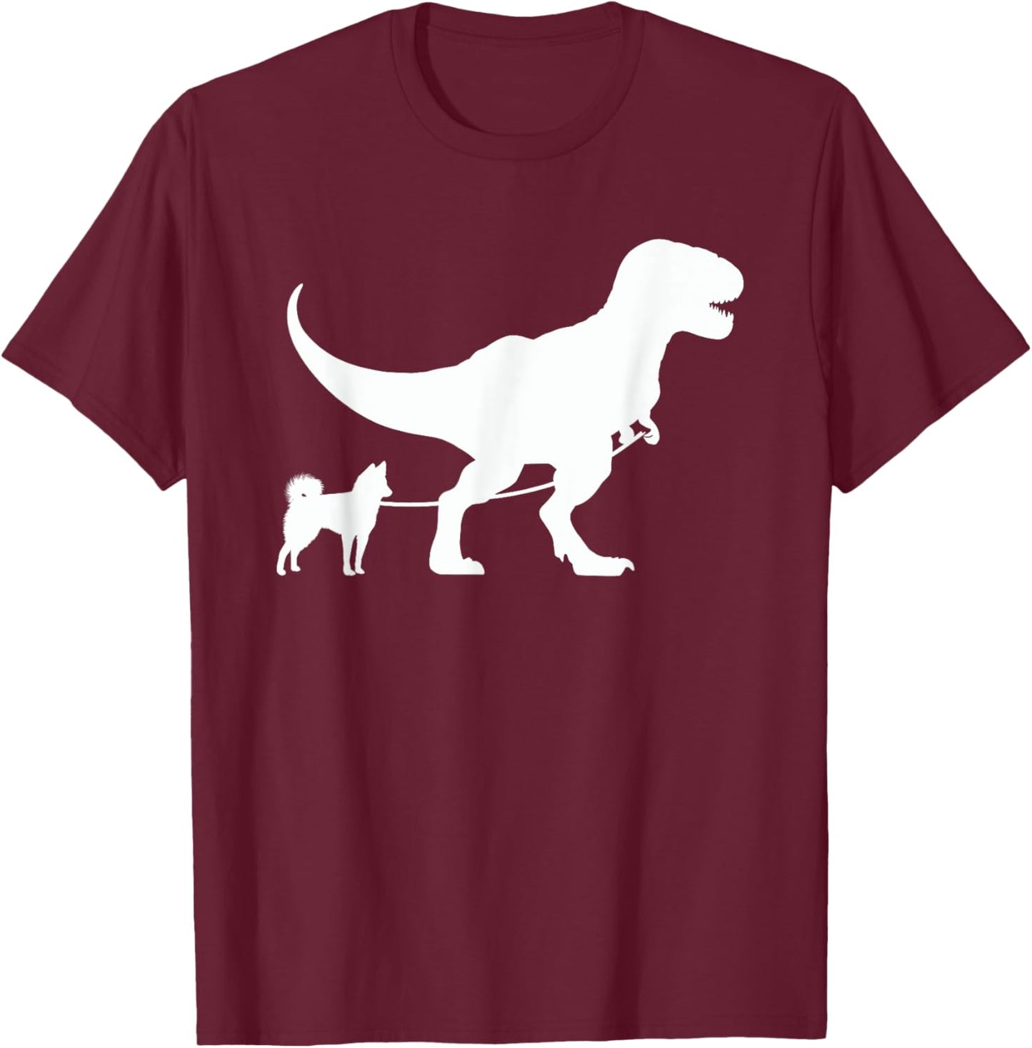 T-Rex Walking a Dog Funny Alaskan Klee Kai Dad Dog Lovers Men Women Kids T-Shirt - T-Shirt | Maroon