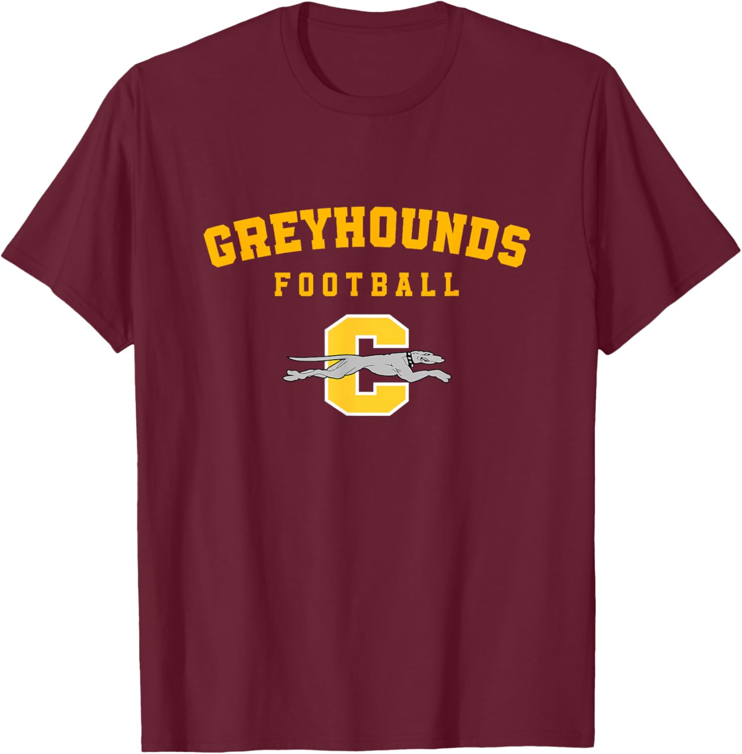 Carmel Greyhounds Logo Vertical Arch Football HS T-Shirt - T-Shirt | Maroon