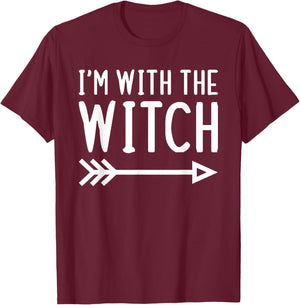 I'm With The Witch Funny Matching Halloween Couple Costume T-Shirt - T-Shirt | Maroon