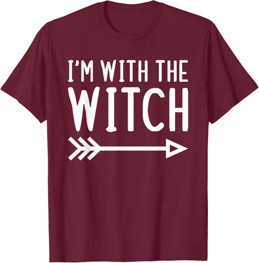 I'm With The Witch Funny Matching Halloween Couple Costume T-Shirt - T-Shirt | Maroon