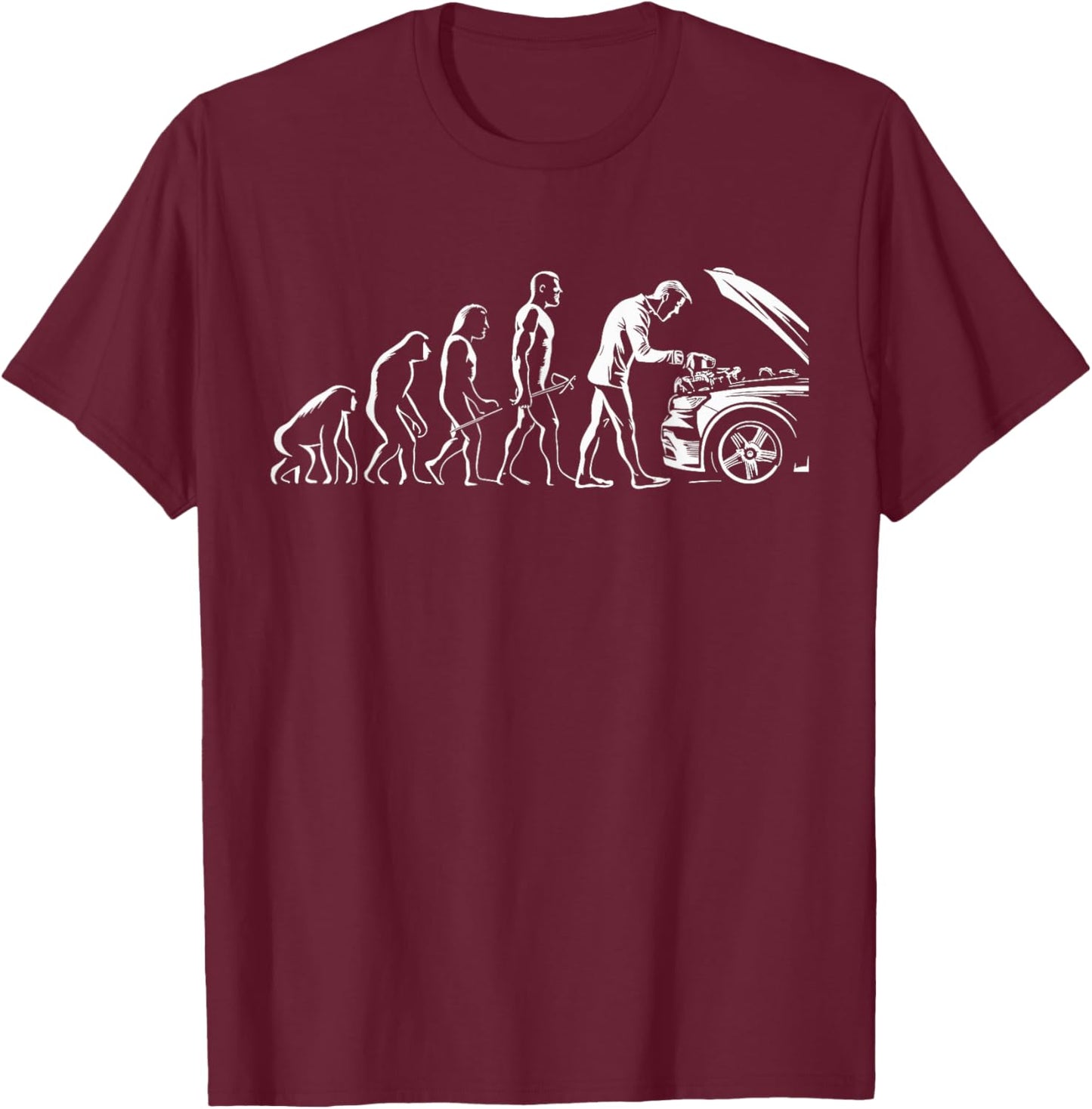 Evolution of Man Mechanic Car Lovers Car Engine T-Shirt - T-Shirt | Maroon