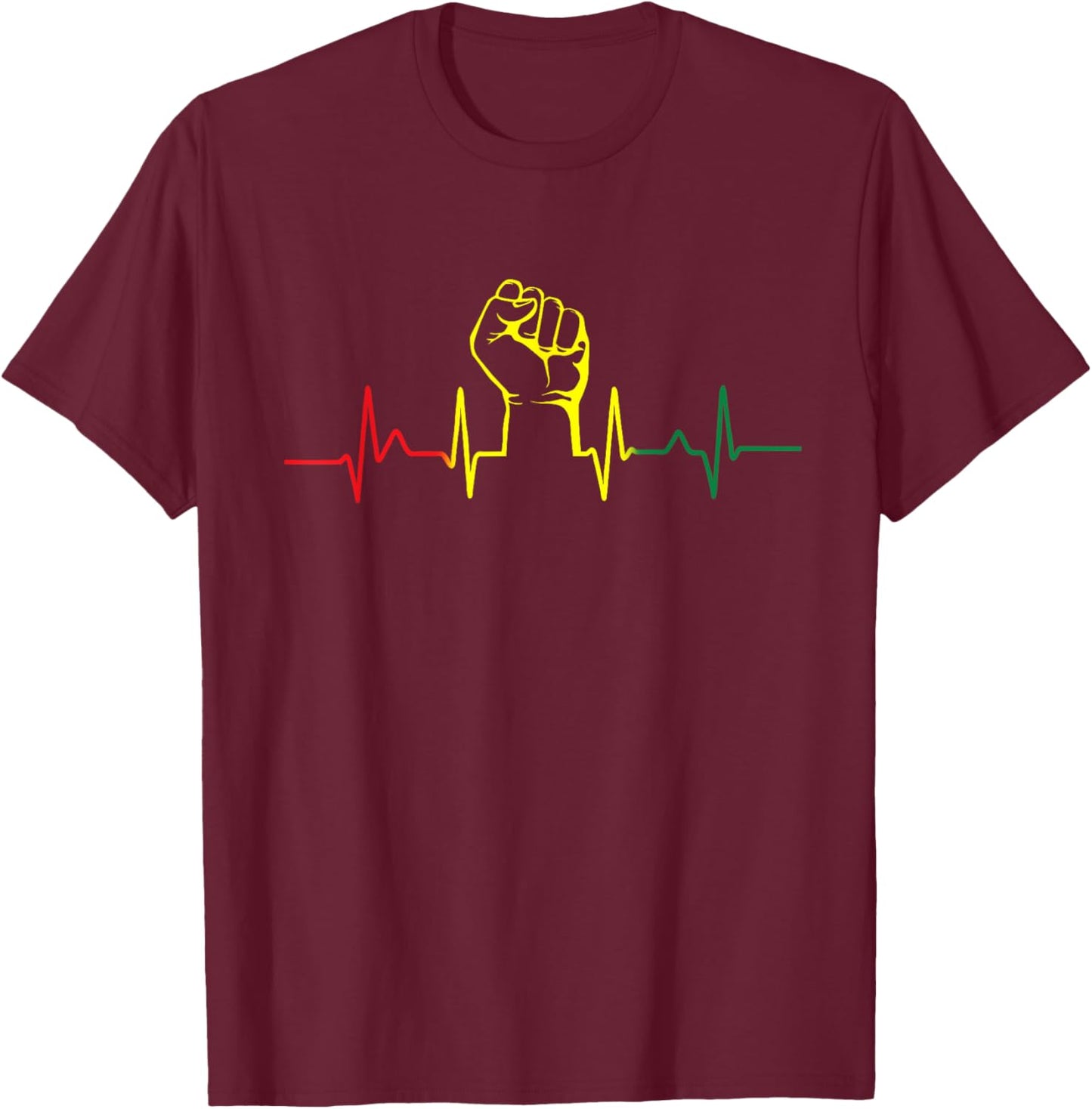 Black Power Fist Heartbeat African American Pride Men Women T-Shirt - T-Shirt | Maroon