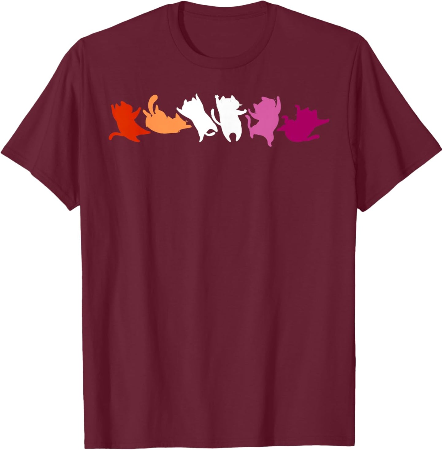 Playful Cats in Lesbian Pride Colors Cute & Fun T-Shirt - T-Shirt | Maroon