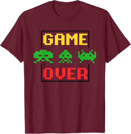 Arcade game Retro gaming Space Pixel art Vintage Invaders T-Shirt - T-Shirt | Maroon