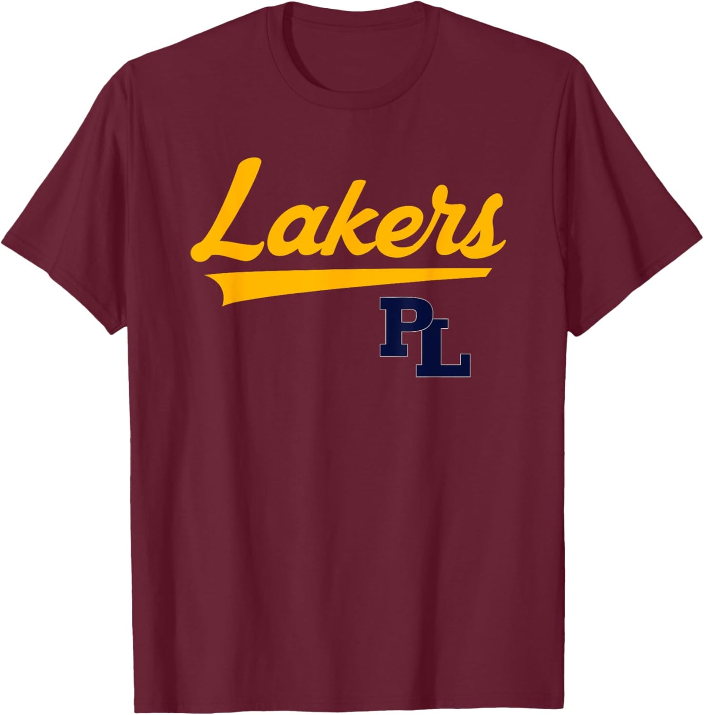 Prior Lake Lakers Logo Vintage Swoosh HS T-Shirt - T-Shirt | Maroon