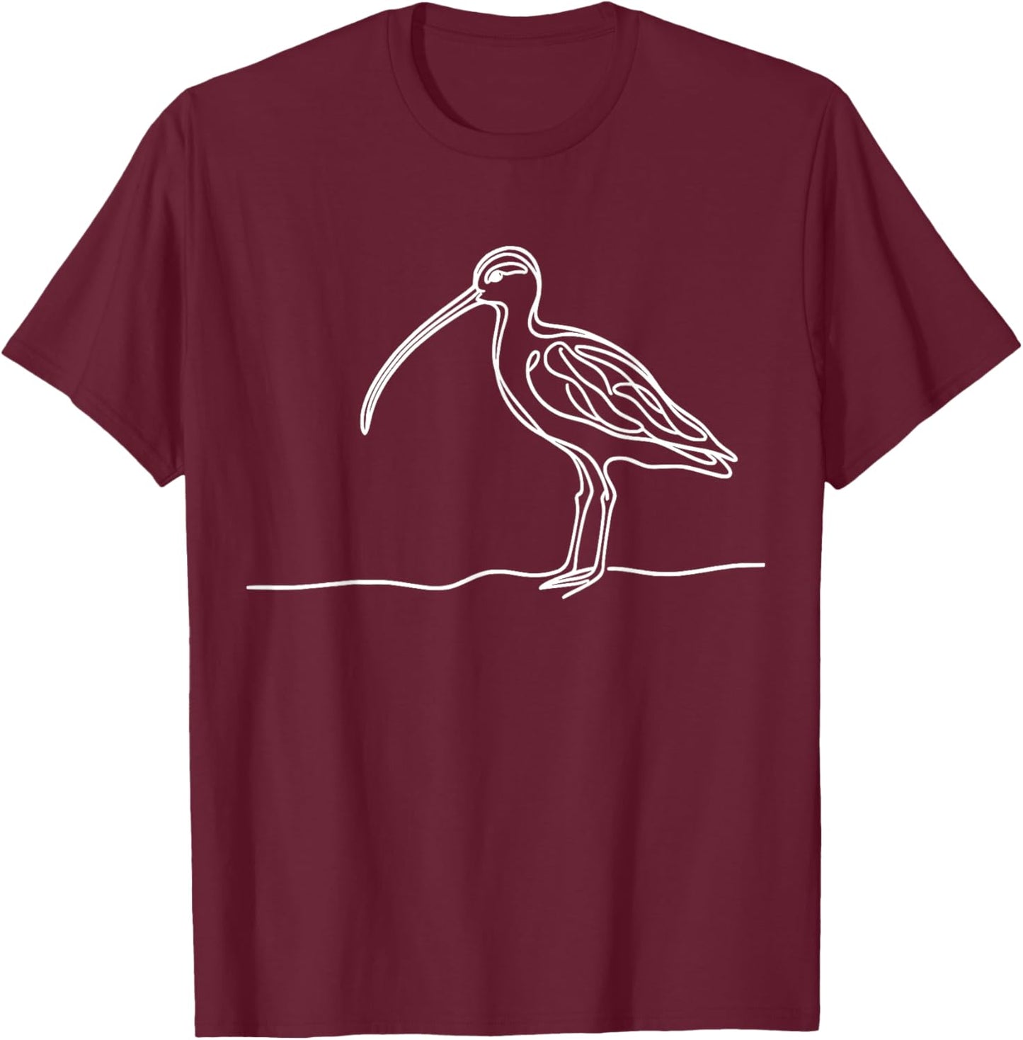 Line Art Bird & Ornithologist Long-Billed Curlew T-Shirt - T-Shirt | Maroon