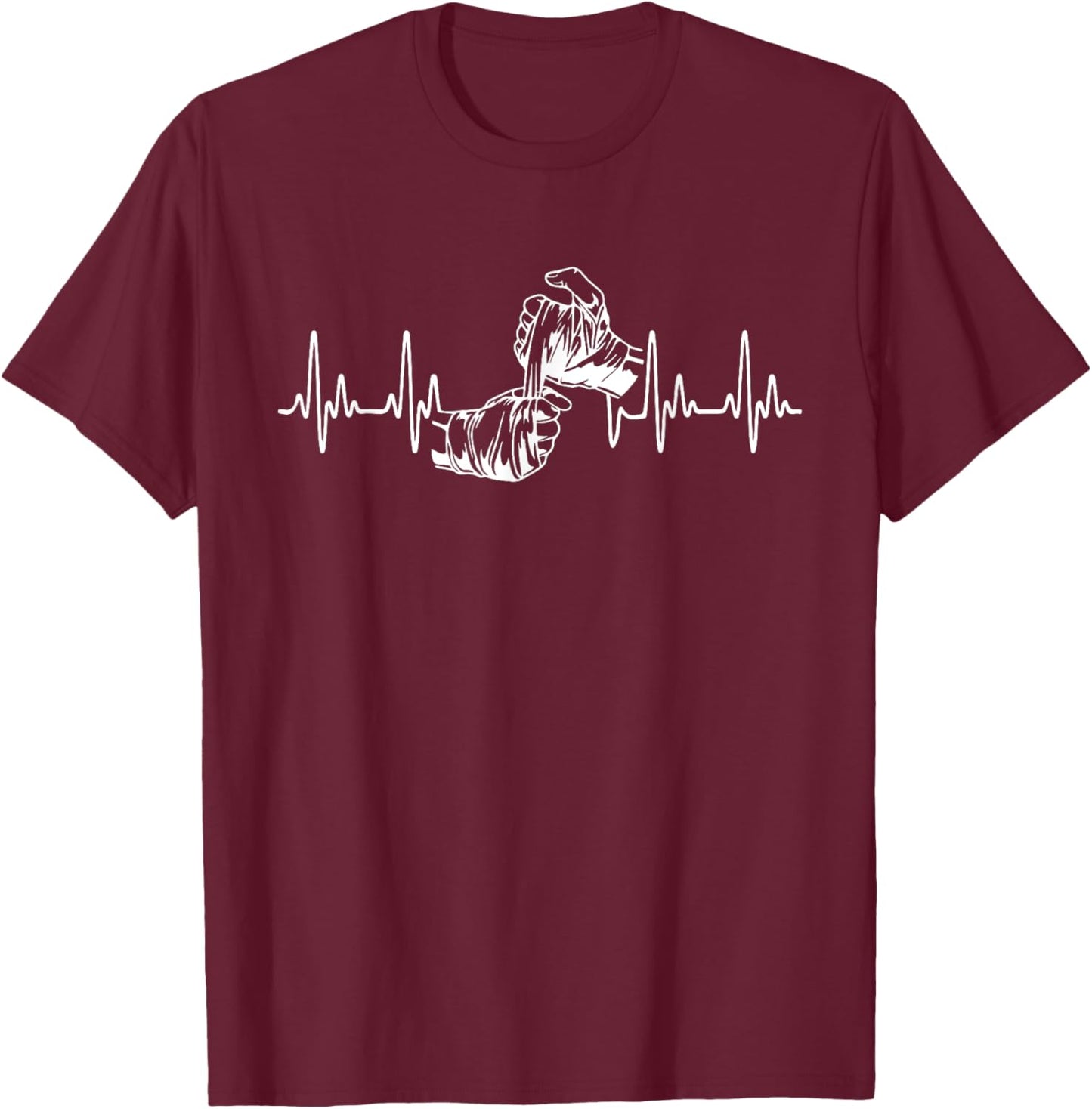 Bare Knuckle Boxing Heartbeat Boxing Hand Fighting Sport T-Shirt - T-Shirt | Maroon