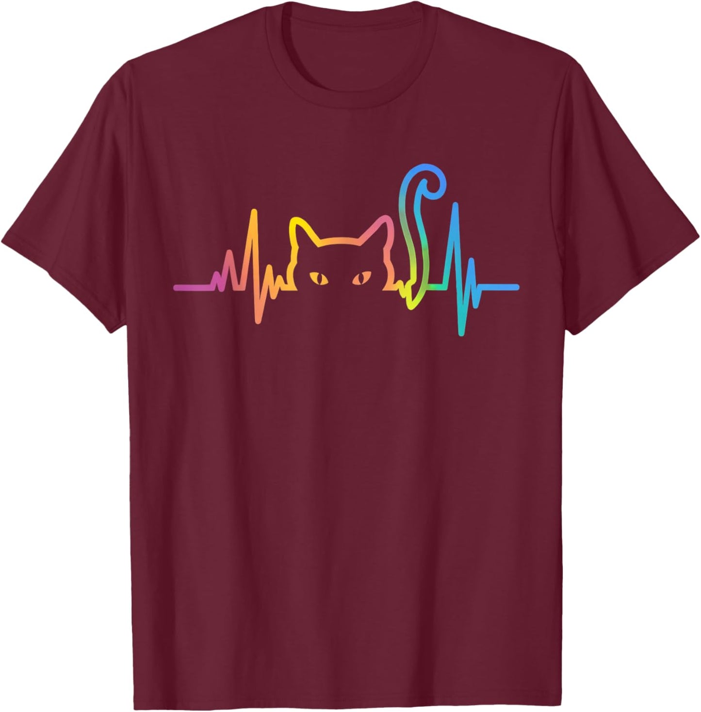Heartbeat Cat Lover Cute Cat Owner Animal Silhouette Art ECG T-Shirt - T-Shirt | Maroon
