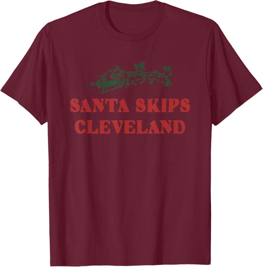 Santa Skips Cleveland Santa Reindeer Xmas Christmas 2024 T-Shirt - T-Shirt | Maroon