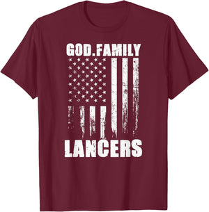 Lakewood Lancers God. Family. Vintage USA Flag T-Shirt - T-Shirt | Maroon