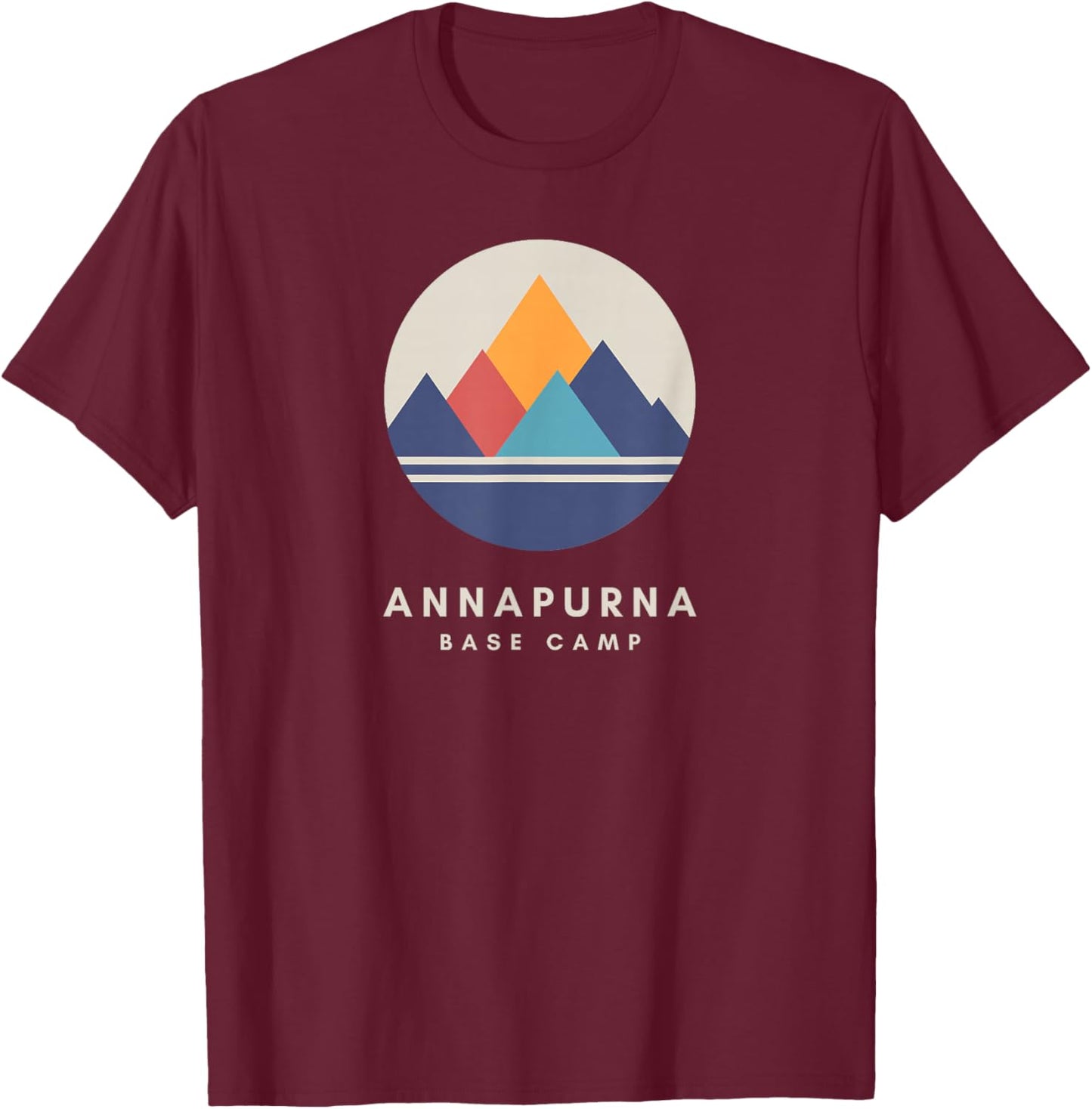 Minimalistic Annapurna Base Camp Mountain Motif Hiking T-Shirt - T-Shirt | Maroon