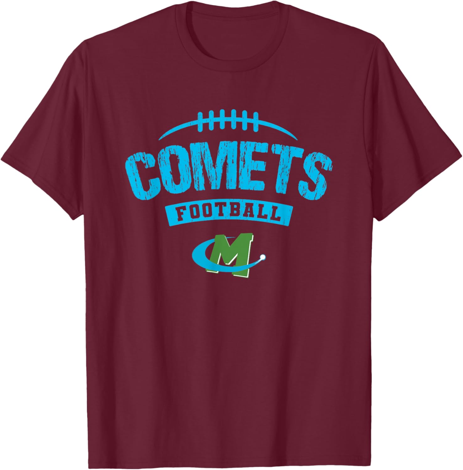 William Mason Comets Logo Football Distressed HS T-Shirt - T-Shirt | Maroon