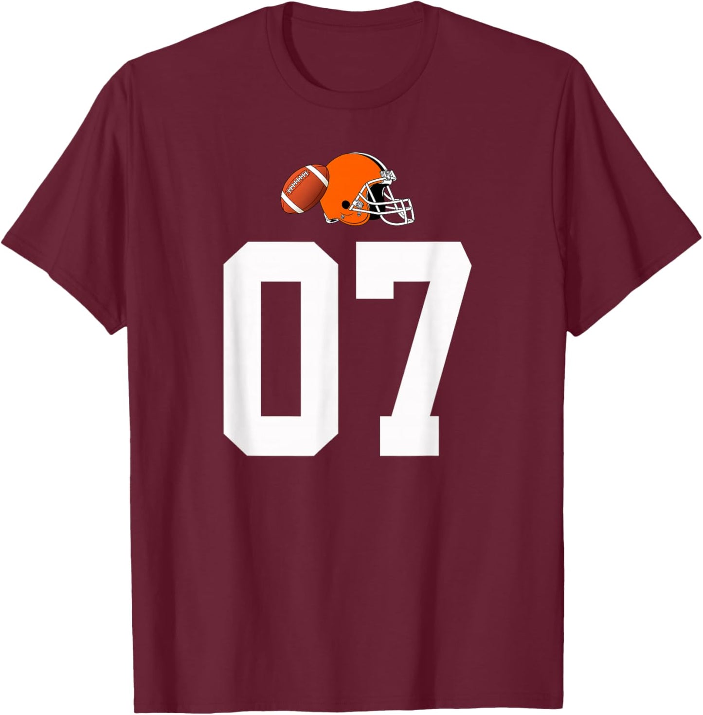 American Football Helmet Style Vintage Number 07 T-Shirt - T-Shirt | Maroon