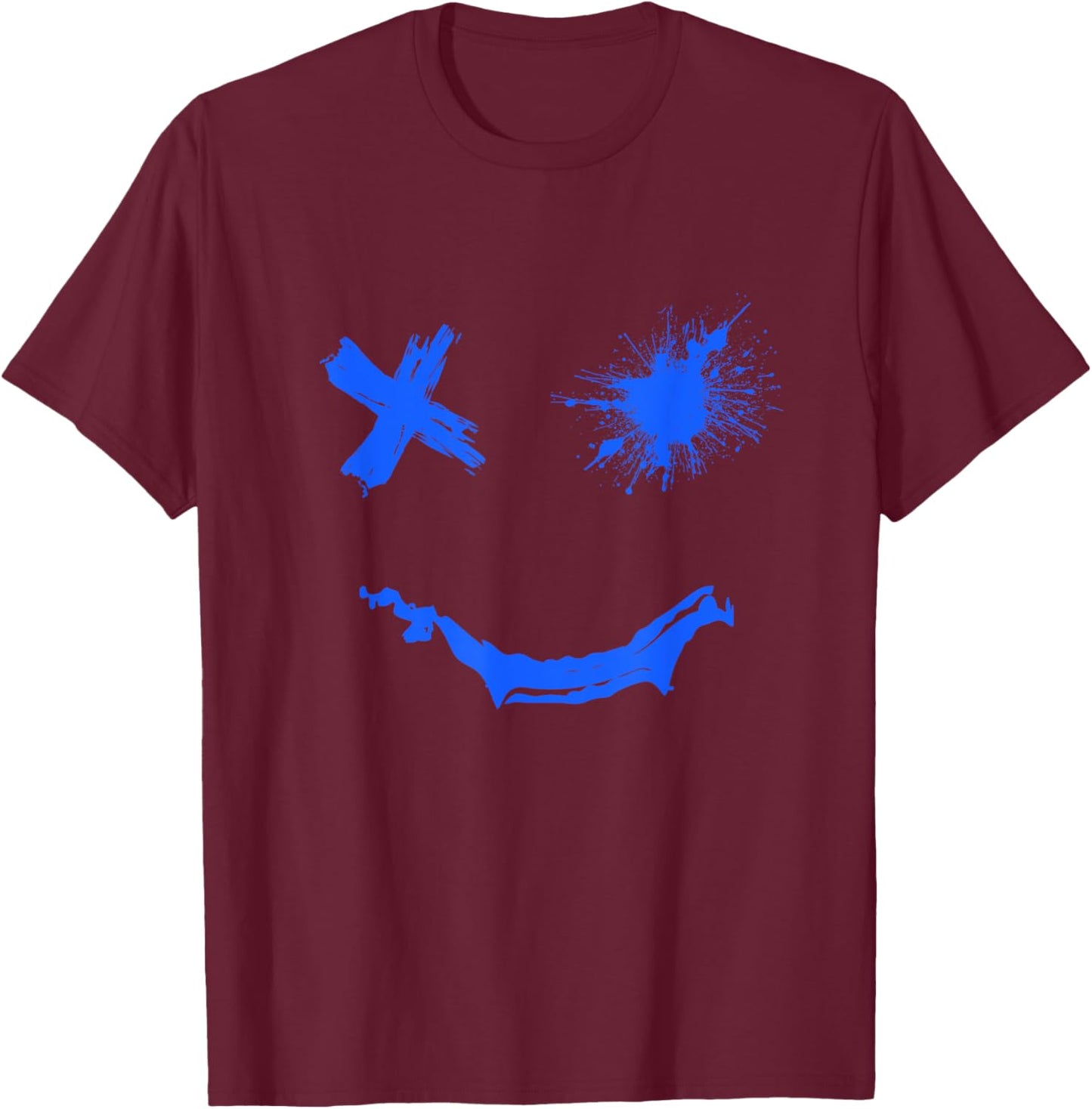 Blue Grunge Smile Royal Blue Graphic T-Shirt - T-Shirt | Maroon
