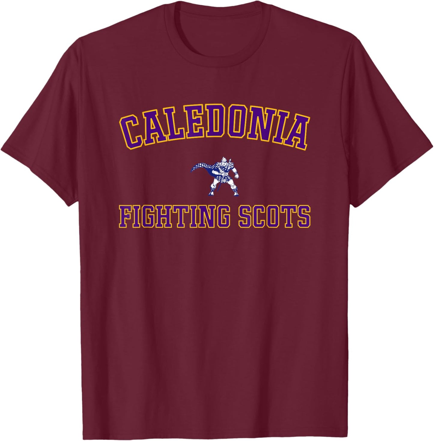 Caledonia Fighting Scots Logo Varsity HS T-Shirt - T-Shirt | Maroon