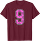 Pink Soccer Pattern Number 9 Jersey Player Uniform #9 T-Shirt - T-Shirt | Maroon