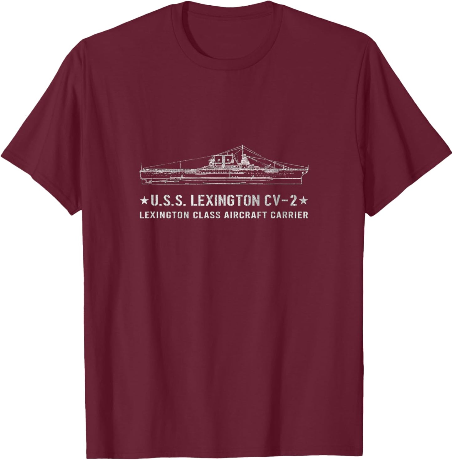 USS Lexington CV-2 WWII Aircraft Carrier Sailor Veterans Day T-Shirt - T-Shirt | Maroon