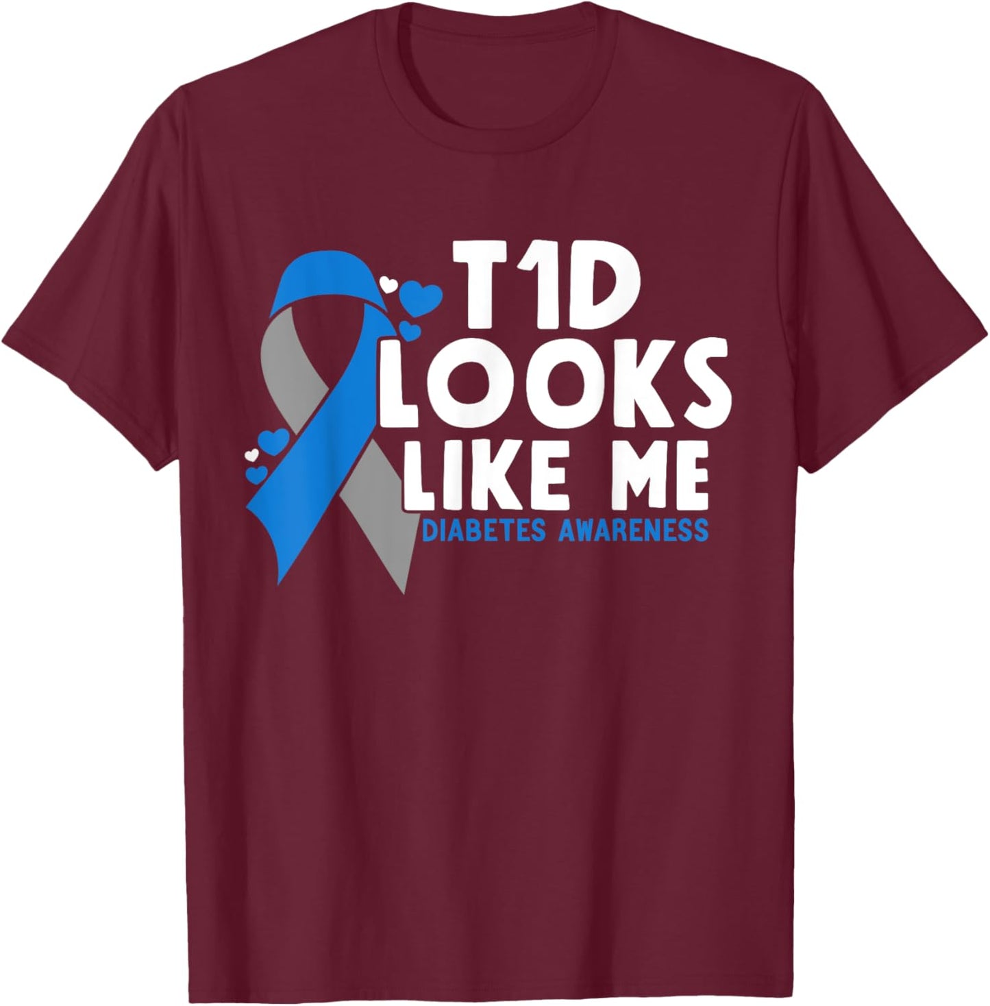 T1D Diabetes Awareness Month Diabetes Warrior T-Shirt - T-Shirt | Maroon