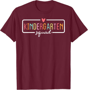 Kindergarten Team Crew Kinder Squad Back To School Teacher T-Shirt - T-Shirt | Maroon