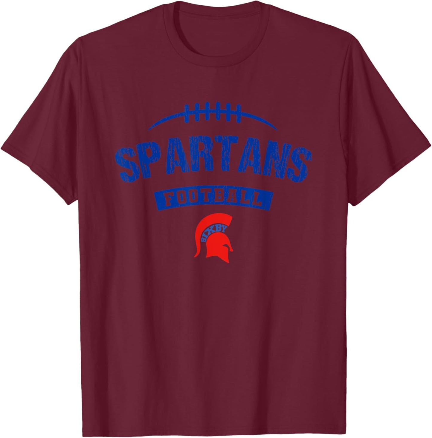 Bixby Spartans Logo Football Distressed HS T-Shirt - T-Shirt | Maroon