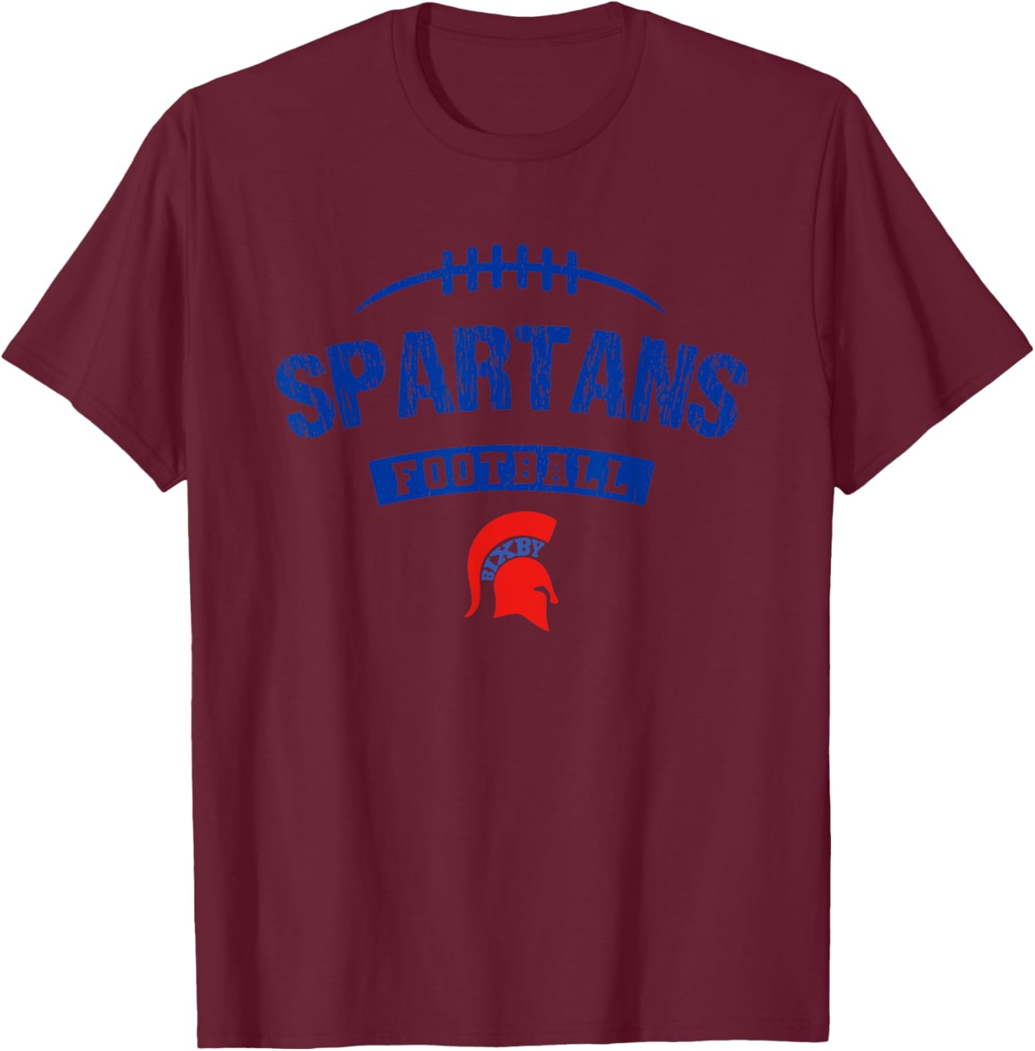 Bixby Spartans Logo Football Distressed HS T-Shirt - T-Shirt | Maroon