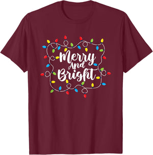Merry And Bright Santa Christmas Xmas Lights Pajamas Holiday T-Shirt - T-Shirt | Maroon