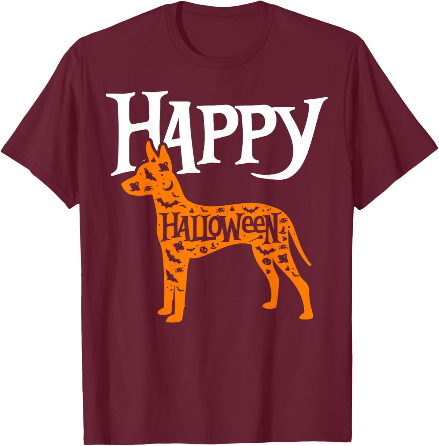 Happy Halloween Xoloitzcuintli, Mexican hairless dog T-Shirt - T-Shirt | Maroon