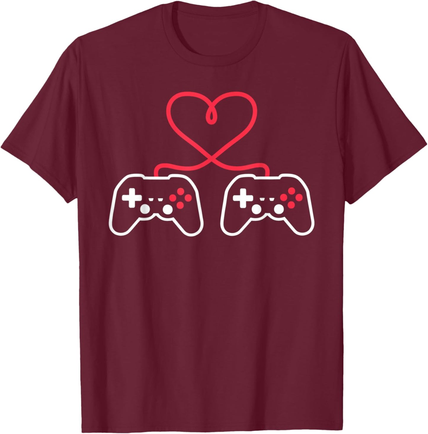 Gaming Video Gamer Valentine's Day Controller Heart T-Shirt - T-Shirt | Maroon