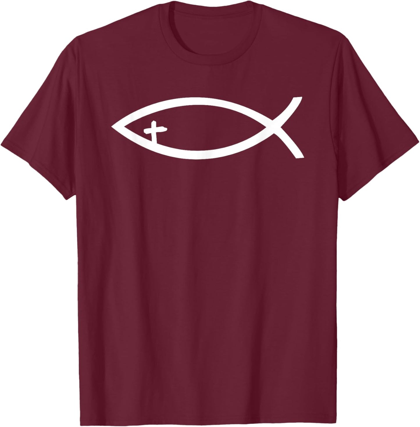 Ichthus Ichthys Fish Cross Jesus Symbol Christian T-Shirt - T-Shirt | Maroon