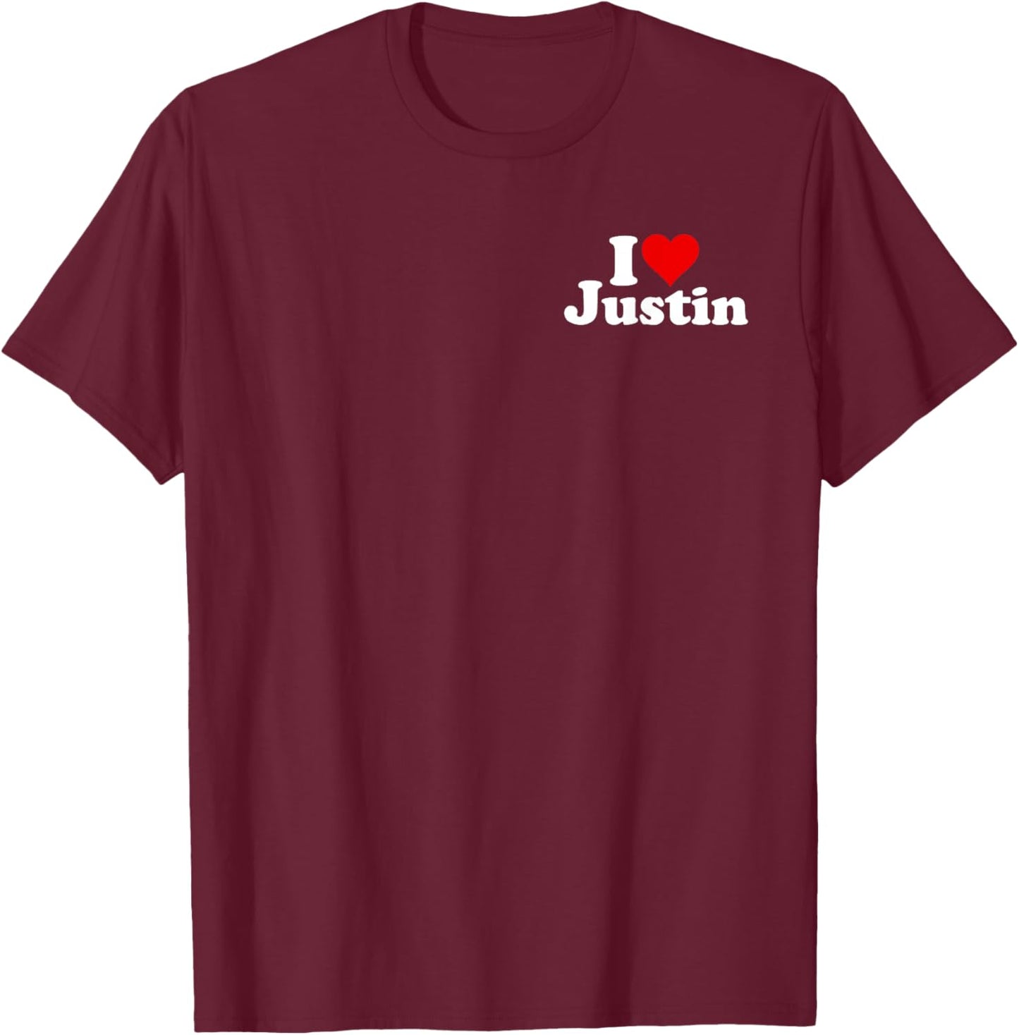 I Love Heart Justin T-Shirt - T-Shirt | Maroon