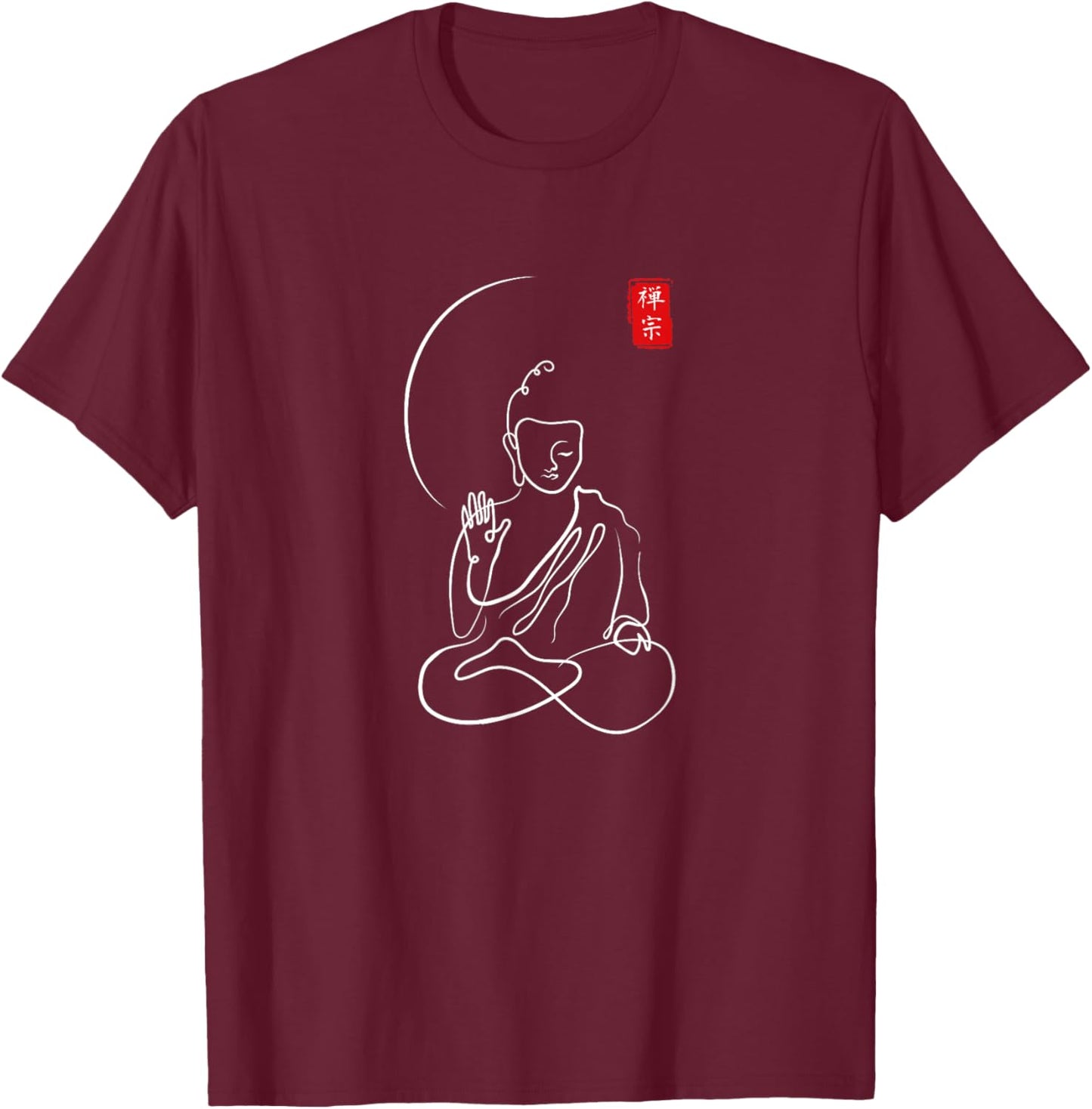 Buddha in Meditation, Minimalist Zen Buddhism,Spiritual Calm T-Shirt - T-Shirt | Maroon