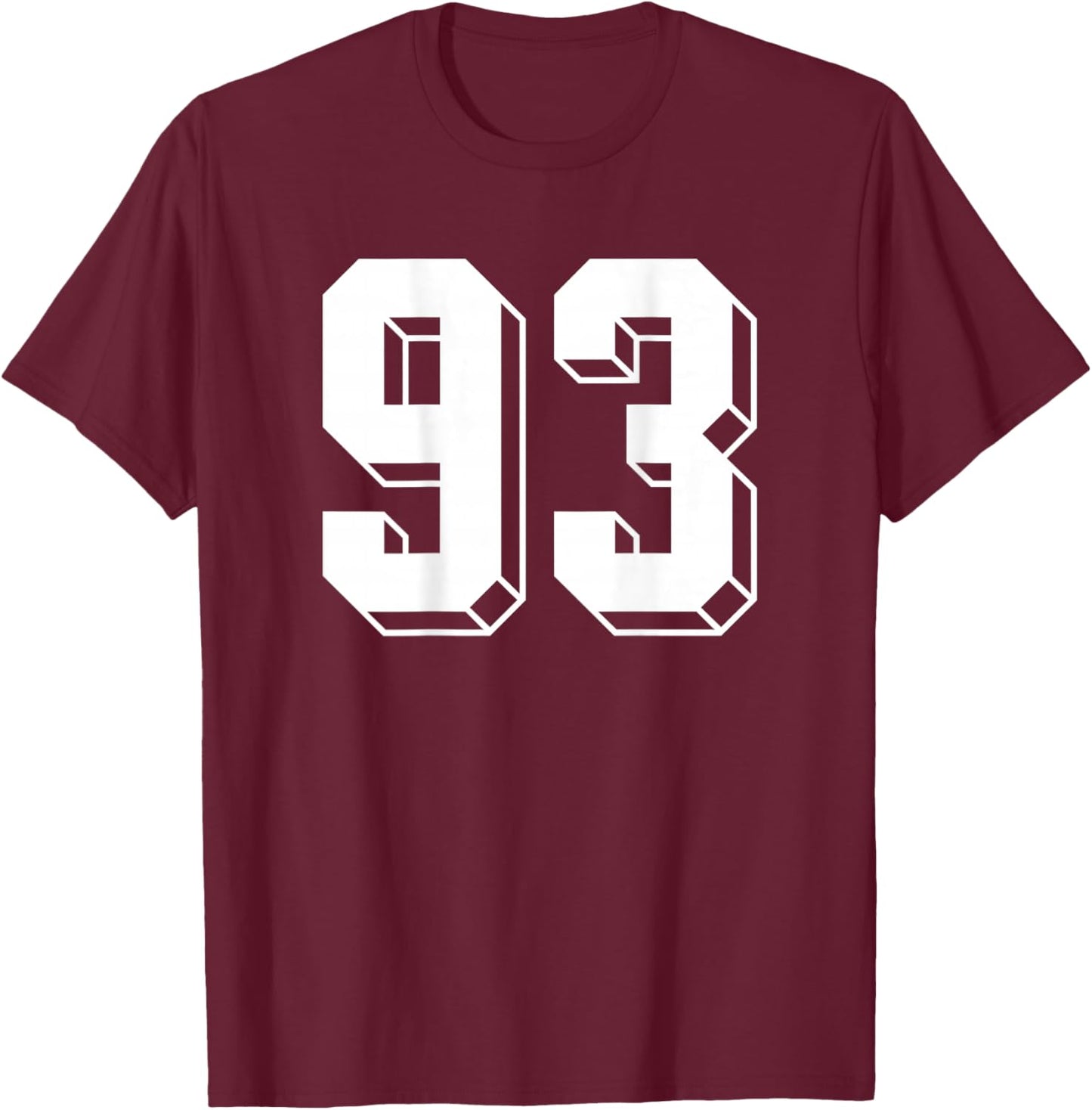 Number 93 BACKSIDE - Retro 80s 90s Team Jersey Numbered T-Shirt - T-Shirt | Maroon