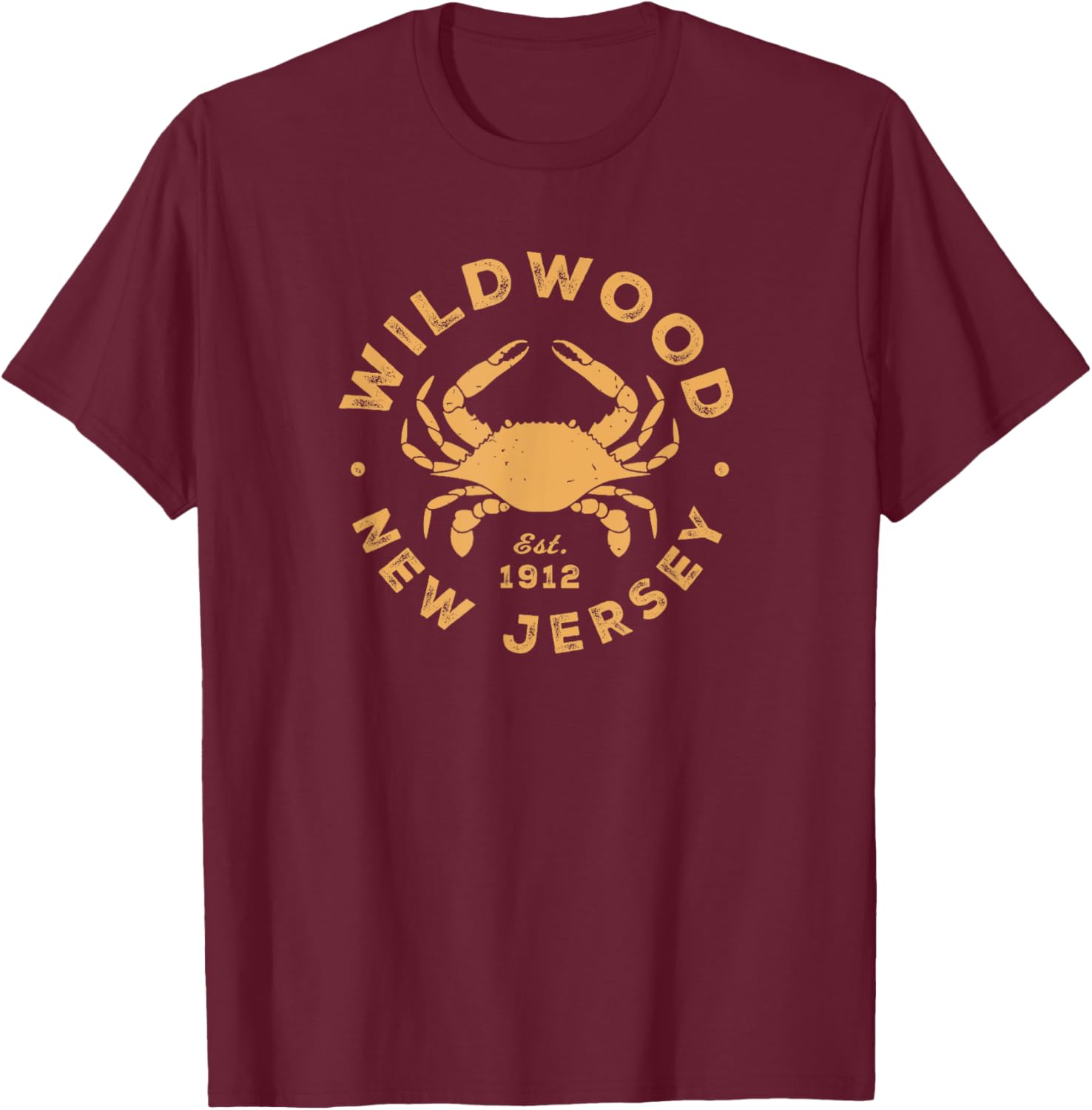 Vintage Wildwood New Jersey Atlantic Crab Beach Souvenir T-Shirt - T-Shirt | Maroon