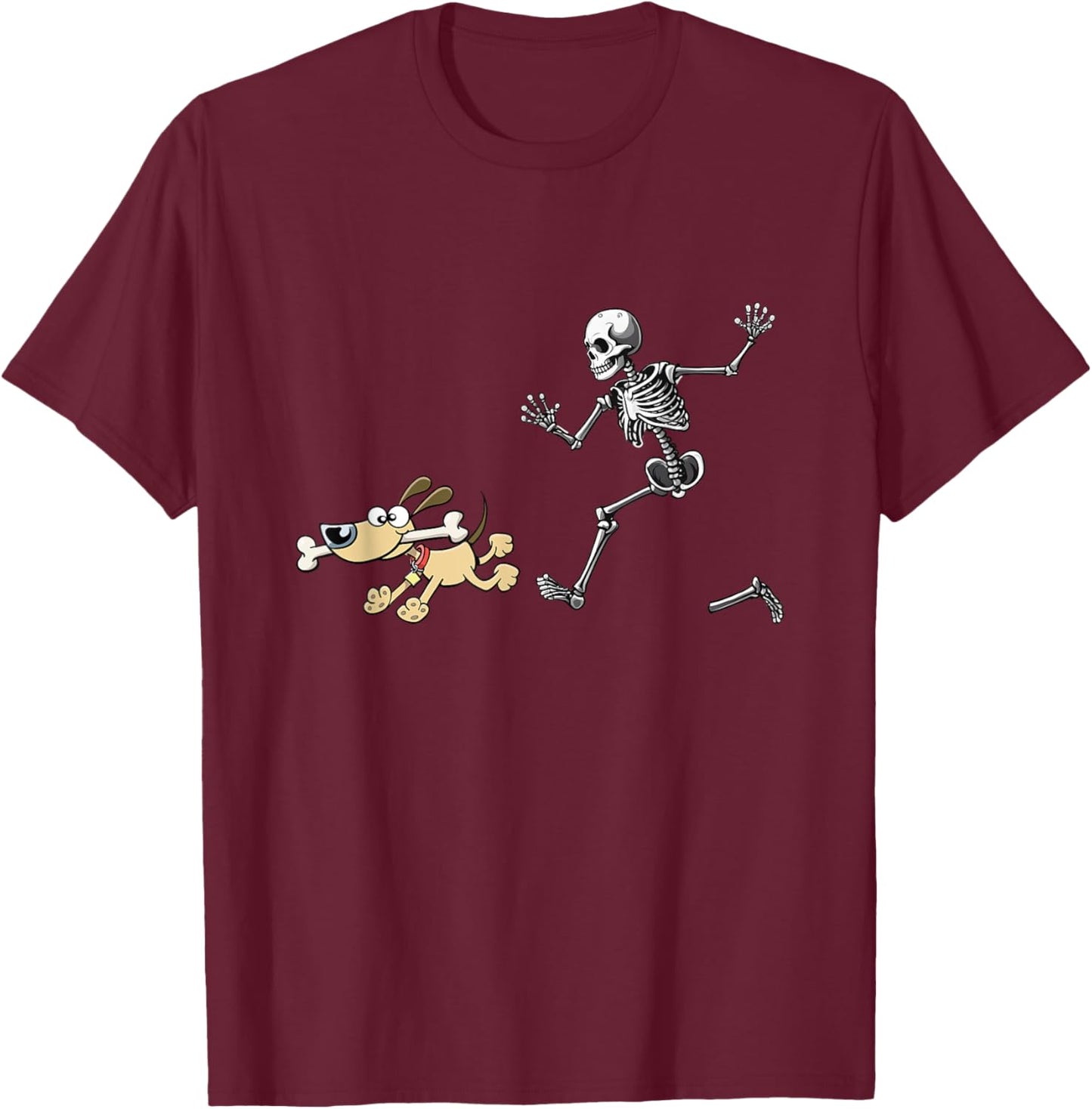 Halloween Dog, Funny Skeleton, Skeleton Chasing Dog Women T-Shirt - T-Shirt | Maroon