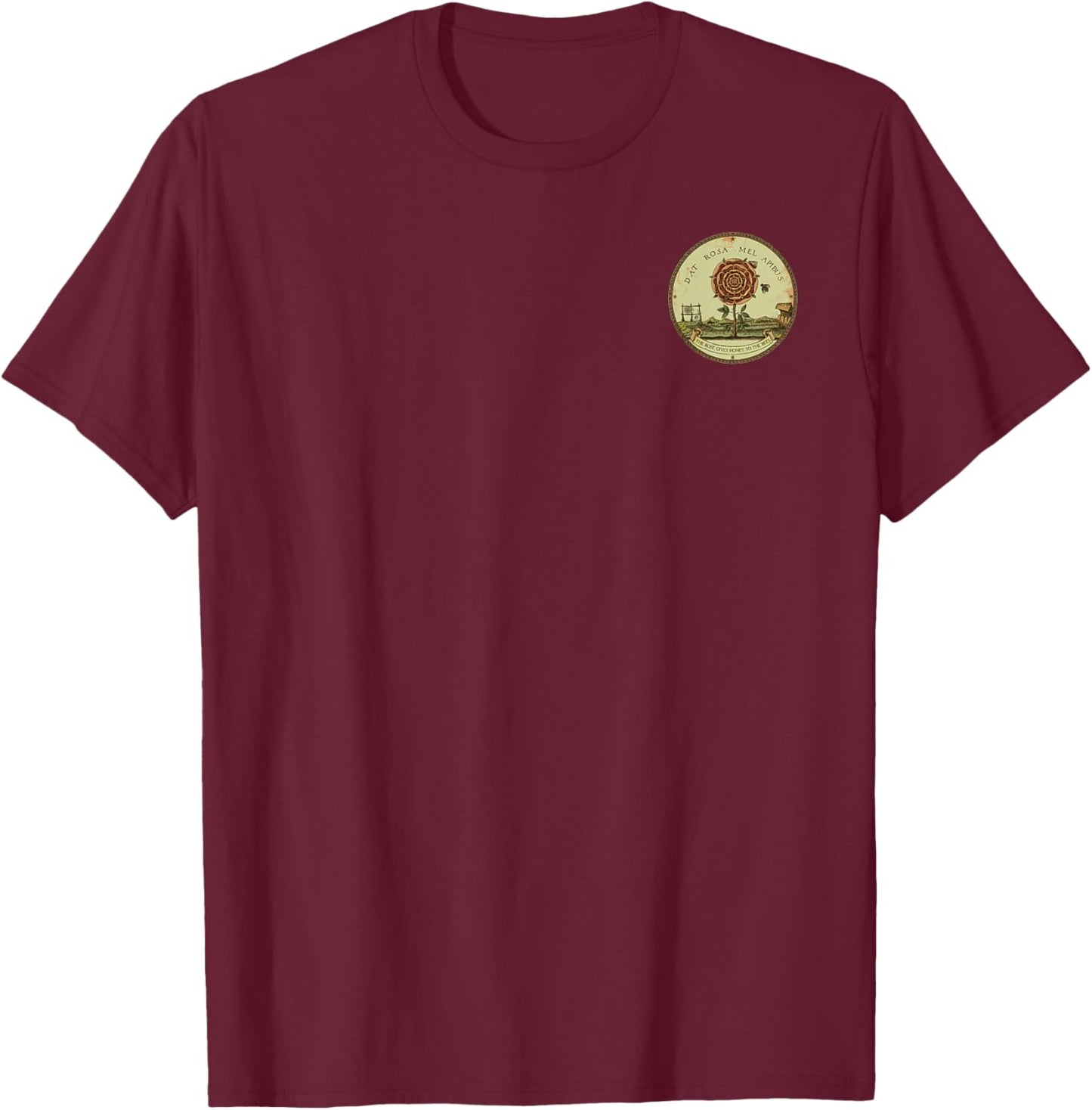 Dat Rosa Mel Apibus Rosicrucian Motto Rose Emblem Discreet T-Shirt - T-Shirt | Maroon
