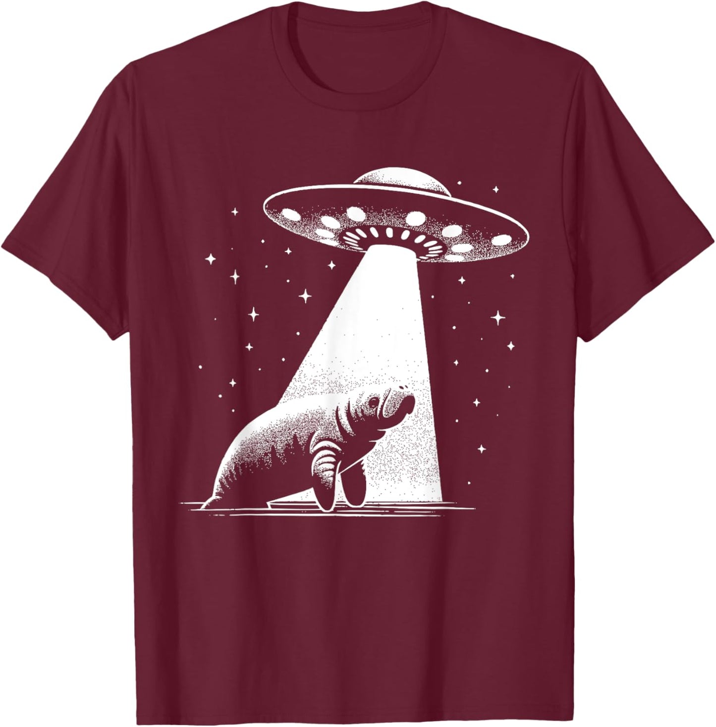 Manatee Dad Mom Lover - Funny Alien UFO T-Shirt - T-Shirt | Maroon