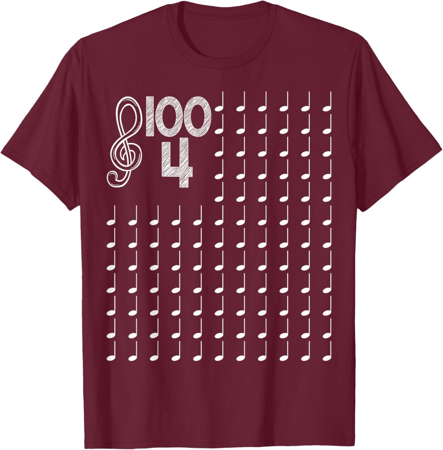 100th Day of School Musical Notes Music Teacher Kids T-Shirt - T-Shirt | Maroon