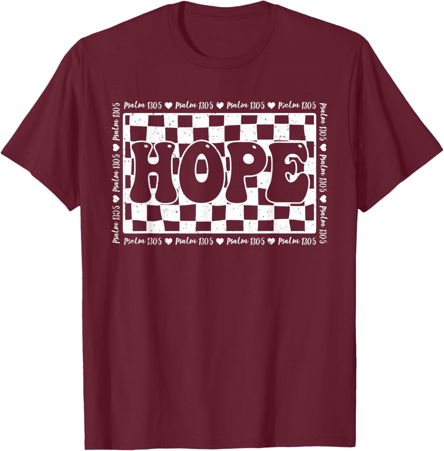 Retro Checkered Jesus Hope Psalm 130:5 Christian T-Shirt - T-Shirt | Maroon