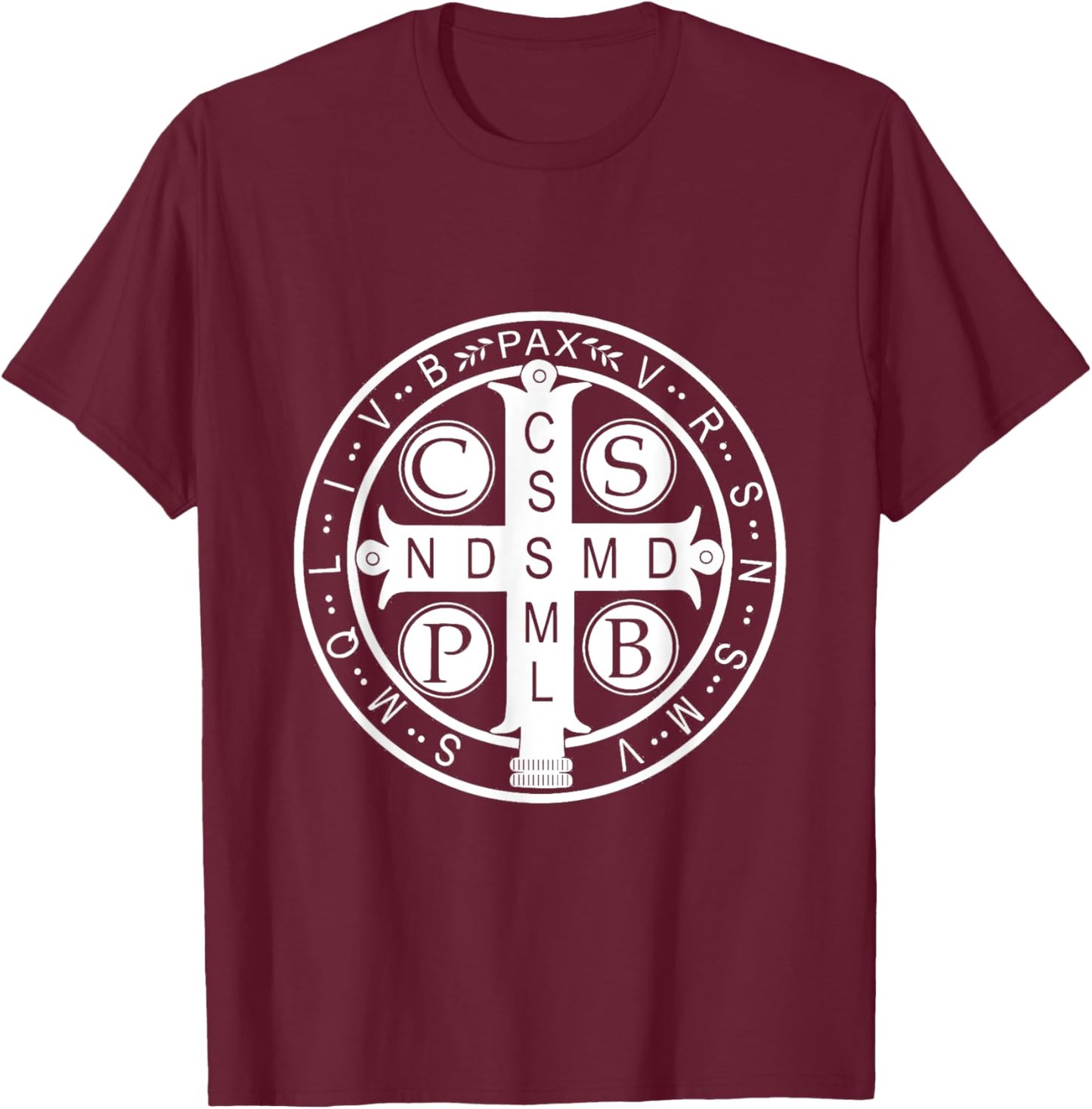 St. Benedict Medal - Traditional Latin Catholic Christian T-Shirt - T-Shirt | Maroon