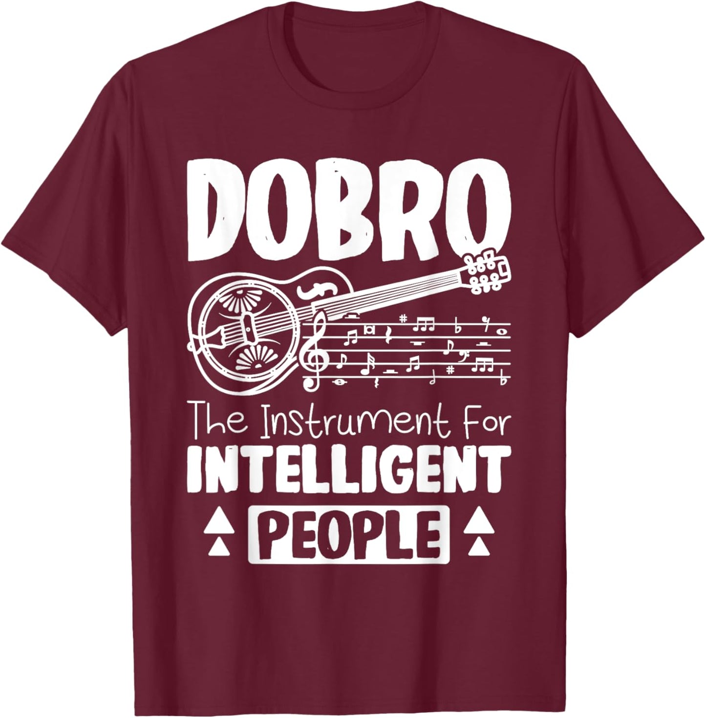 Drawn Dobro Resonator Guitar - -Adults/Kids, Black, Small, Short Sleeve, Classic Fit, Cotton/Polyester, Dobro Players, Musicians, Gift T-Shirt - T-Shirt | Maroon