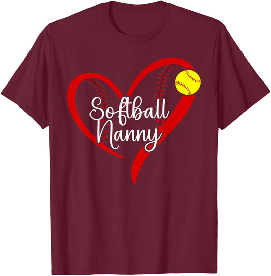 Softball Nanny Heart Nanny Of A Softball Player Nanny T-Shirt - T-Shirt | Maroon